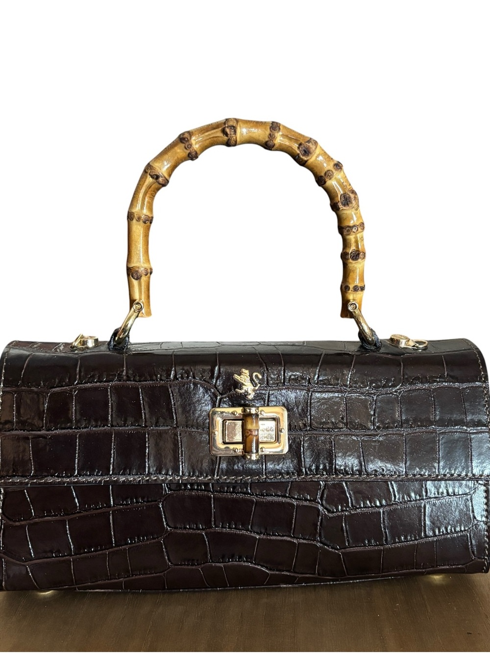 Pratesi Castalia Lady Bag chocolate croc-embossed Italian leather handbag NWOT